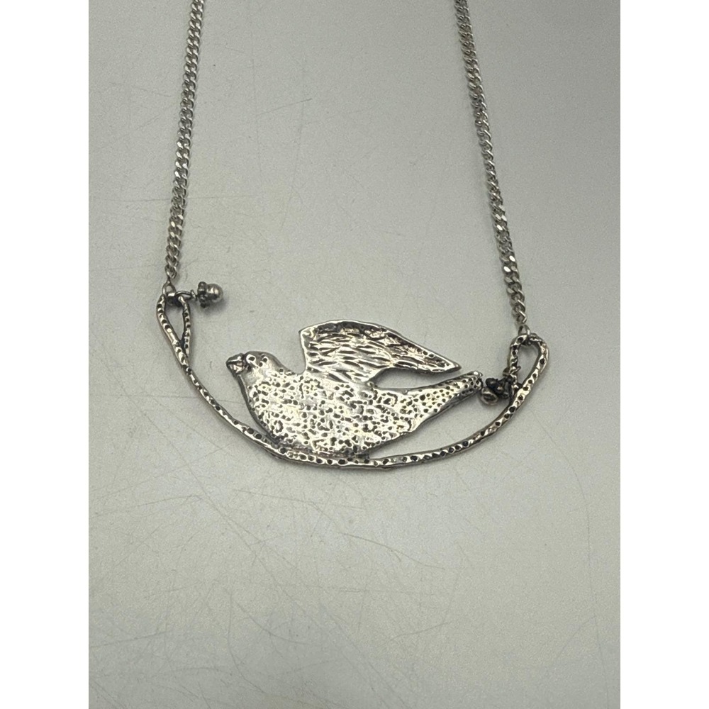 Vintage Mexican Sterling Silver 925 Brutalist Dove Bird Pendant Necklace MEX PB - Picture 5 of 5